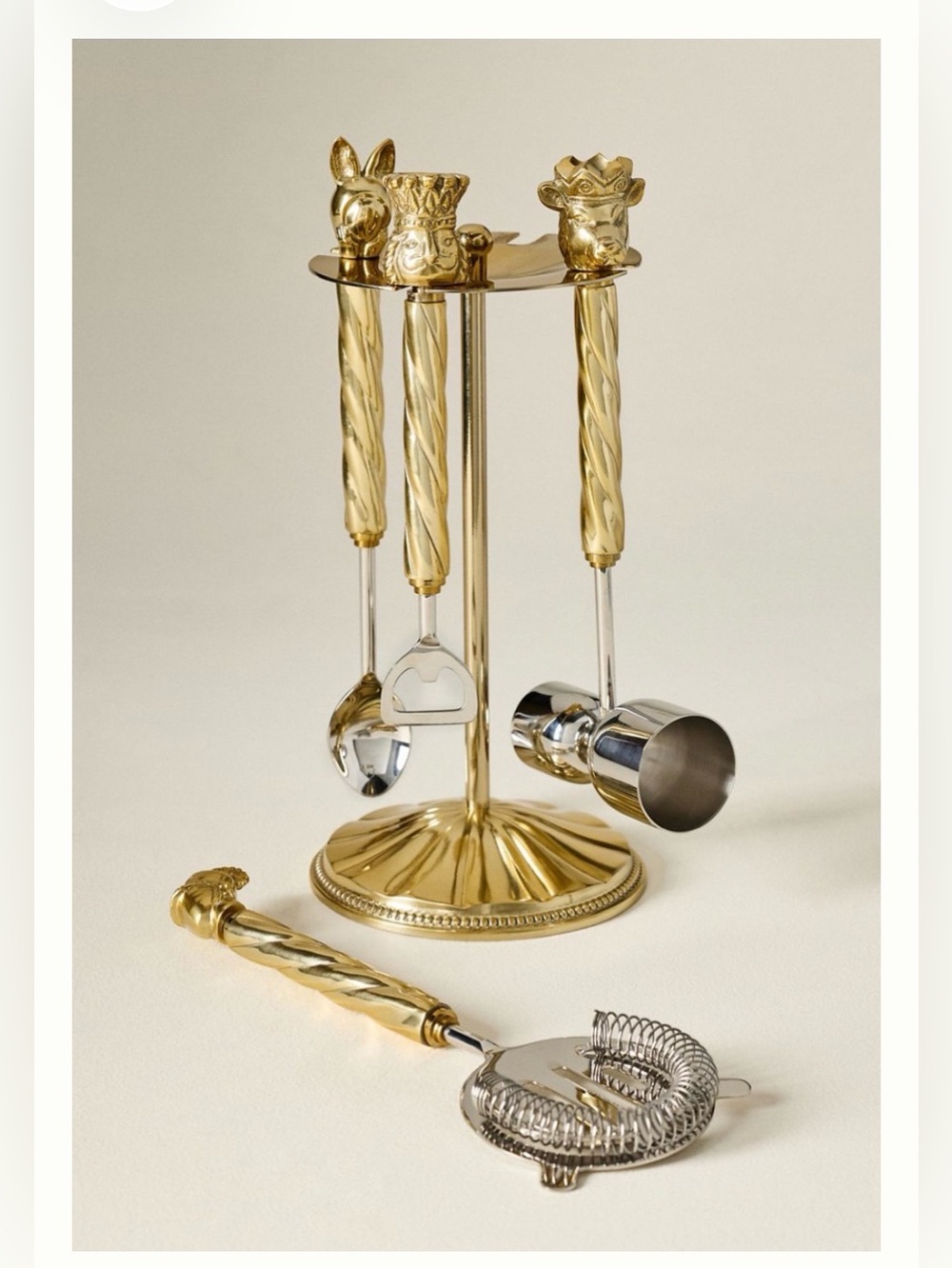 Anthropologie bar tools Gold and Silver Utensil Set with Stand